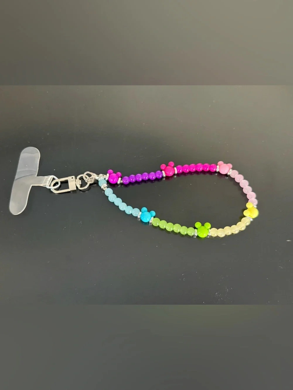 Multicolor Mouse Head Beaded phone wrist strap.